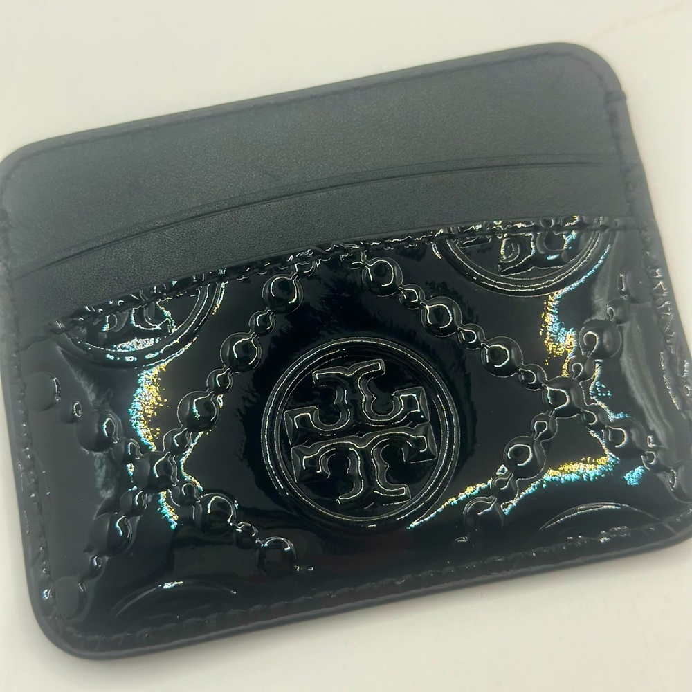 Tory Burch Monogram Embossed Patent Leather Card Case